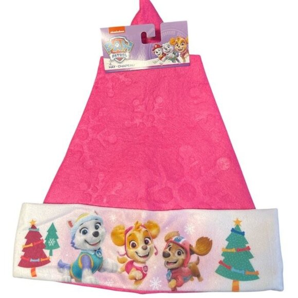 Nickelodeon Paw Patrol Girls Pink Santa Hat With Characters & Trees - Picture 1 of 2